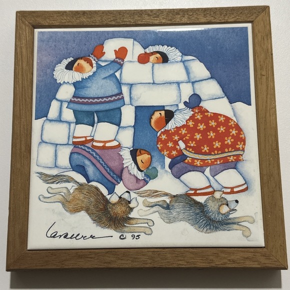 The Unbranded Brand Other - Barbara Lavalee Eskimo Igloo Husky Dogs Alaska Ceramic Tile Trivet Picture @95